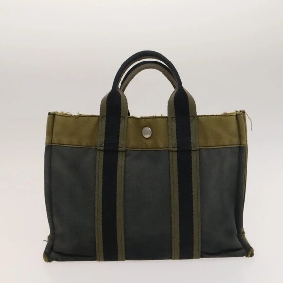 HERMES Fourre Tout Hand Bag Canvas 2Set Green Black Auth ti3372 - Picture 16 of 16